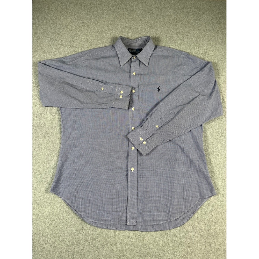 VTG Polo Ralph Lauren Andrew Shirt Mens 16.5 34/35 Blue Gingham Check Cotton